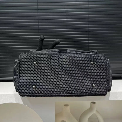 Ladies' fashionable mesh splicing casual handbag with multiple pockets, teddy bear doll, single shoulder diagonal cross bag