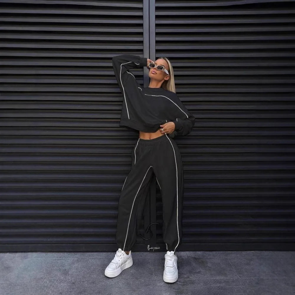 Two Piece Sets Pant Set Tracksuit Women Jogger Y2k Sweatshirts Autumn Winter Sports Elastic Waist Streetwear Pants Matching Sets