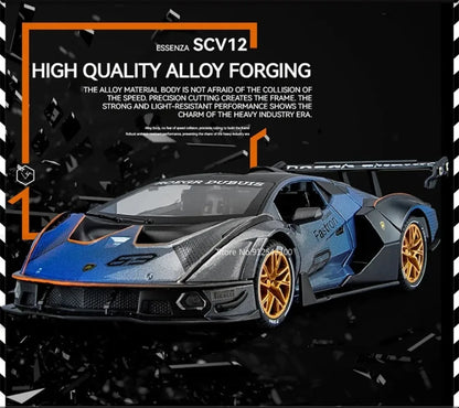 Lambor SCV12 LP770- 1:24  Car Model Alloy Diecast Sound Light Pull Back Doors Opened Vehicle Models Toy