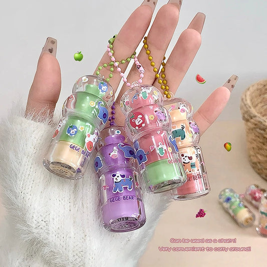 Gege Bear Fruit-Flavored Lip Balm Hydrating Cute Keychain Pendant Lipstick Long Lasting Moisturizing Reduce Lip Lines&Lip Base
