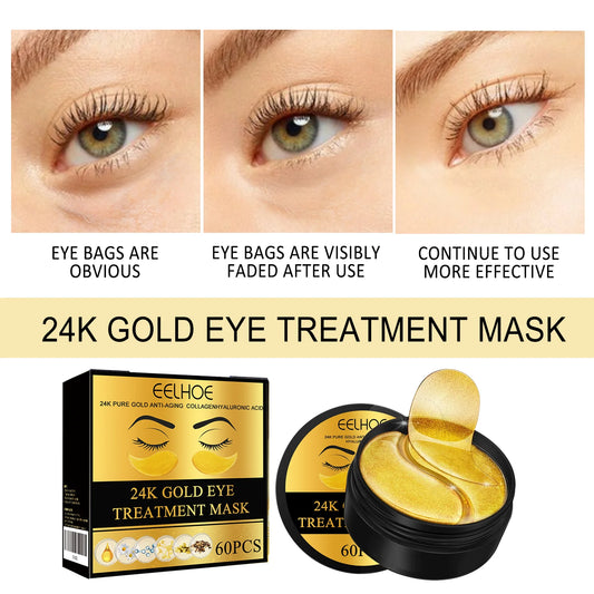 24K Gold Eye Mask Removal Eyes Bags Anti Dark Circles Eliminating Puffiness Moisturizing Firming Eye Skin Care Patches