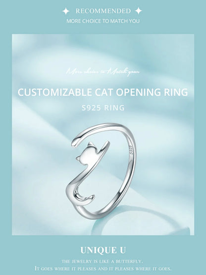 WOSTU 100% 925 Sterling Silver Cat Dog Opening Ring Hot Sale Pet Rings For Women Original Fashion Animal Jewelry Party Gift