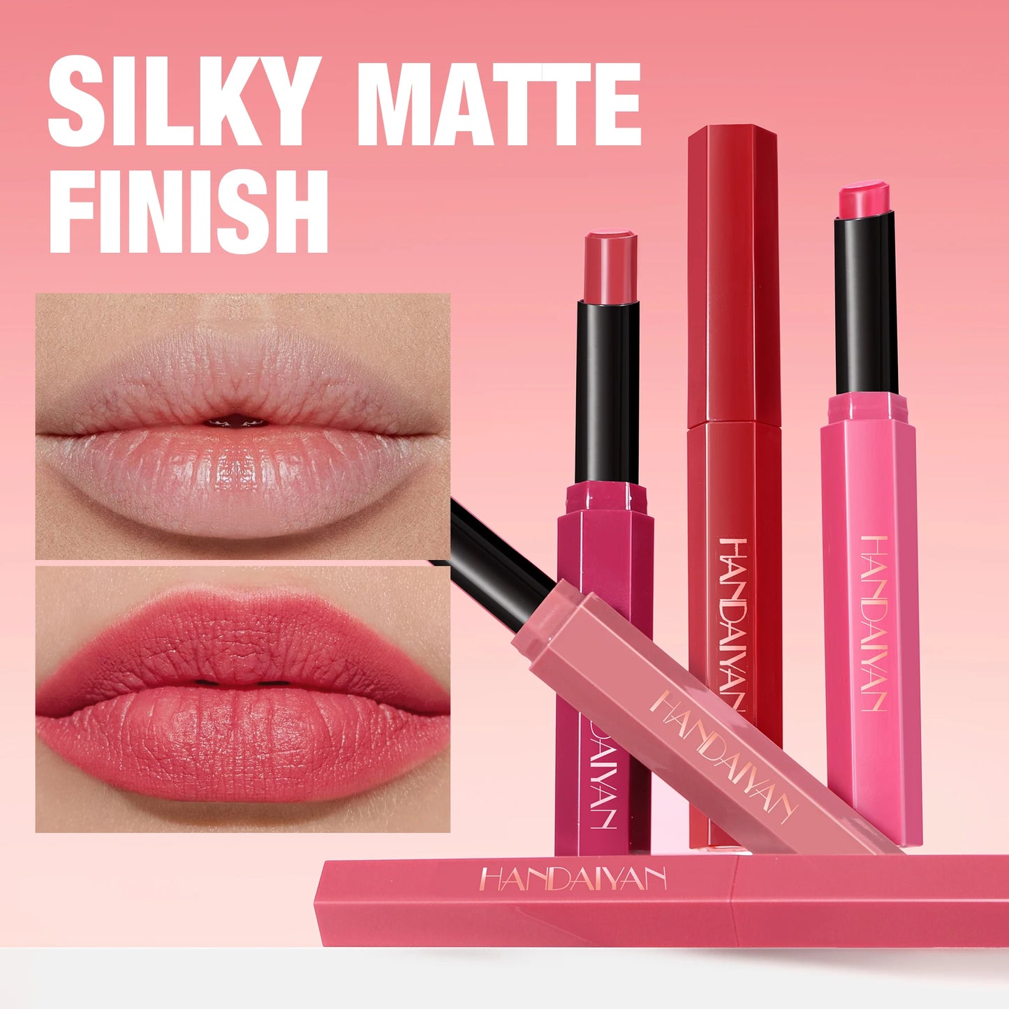 Matte Lipstick Pencil Waterproof Long Lasting Non-Stick Cup Sexy Red Matte Solid Lip Gloss Nude Pink Lipstick Pen Makeup -6 Colors