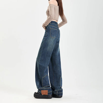 Ins Fashion American Retro Baggy High Waisted Jeans Woman High Street Denim Pants Reversible Trousers Streetwear Y2K Loose Jeans