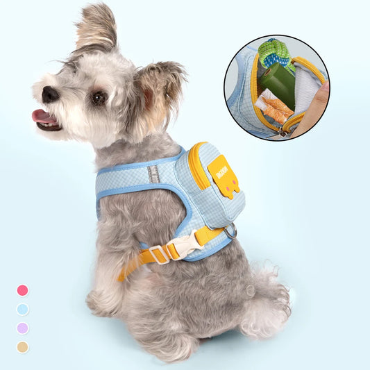 Dog Cat Harness and Leash Set, Reflective Adjustable Pet Vest with Backpack for Small Medium dogs