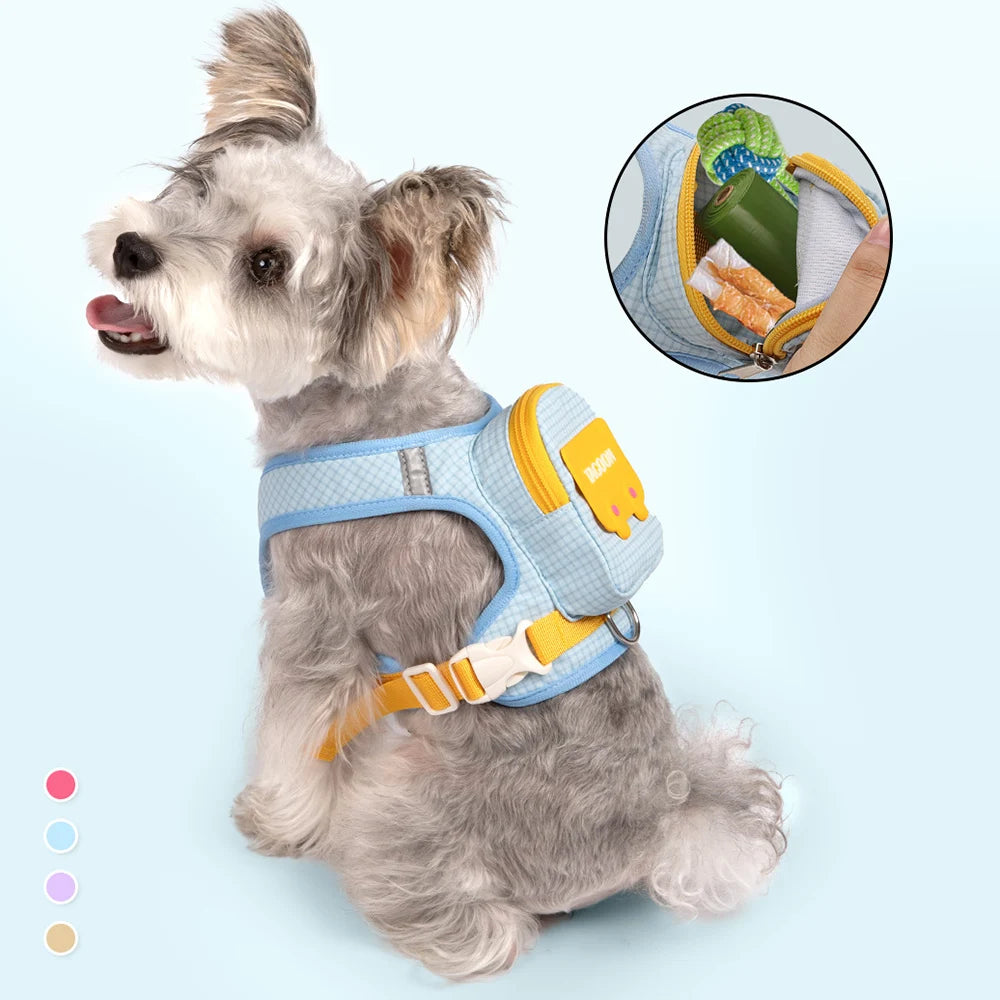 Dog Cat Harness and Leash Set, Reflective Adjustable Pet Vest with Backpack  for Small Medium dogs