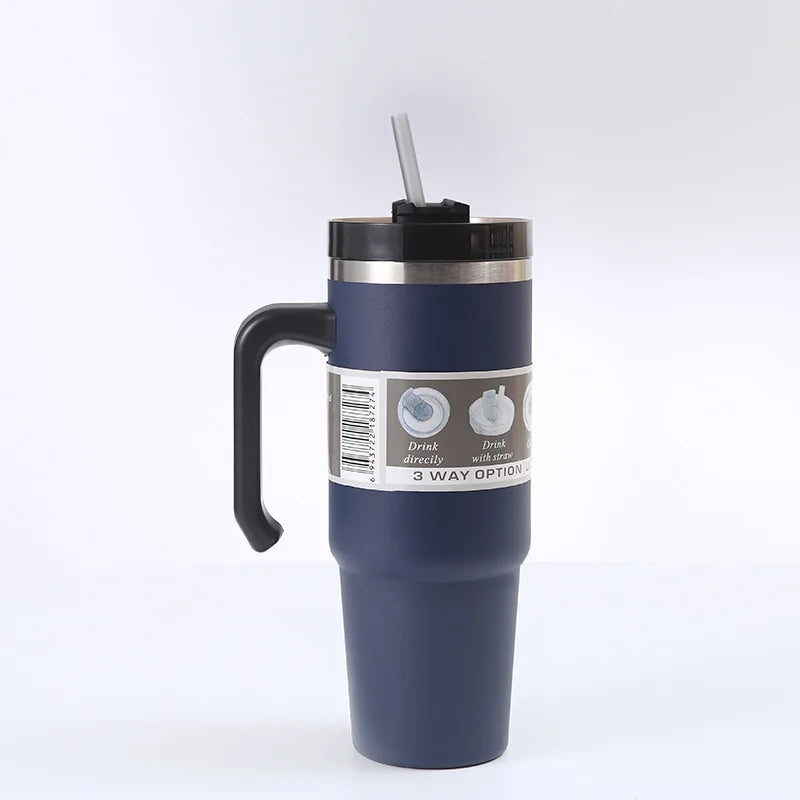 Stainless Steel Car Thermos Bottle Travel Sports Water Bottle Large Capacity with Handle Straw Mug Outdoor Coffee Cup 20oz/30oz