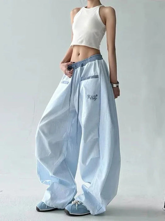 Streetwear Hip Hop Plaid cargo Pant Women Summer Design Scimitar Jazz Dance Wide Leg Pants High Waist Loose All Match Long Pants