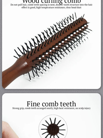Hair Round Comb Natural Wood Handle Round Barrel Hair Comb For Thin Or Short Hair Men Women Use Anti Static Brush Styling Tools