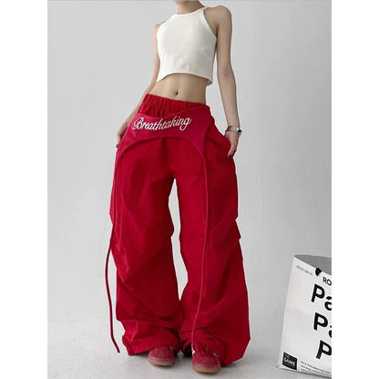 Korean Y2K Cargo Pants Women Streetwear Letter Print Baggy Sweatpants Gyaru Harajuku Wide Leg Joggers Summer Casual Trousers
