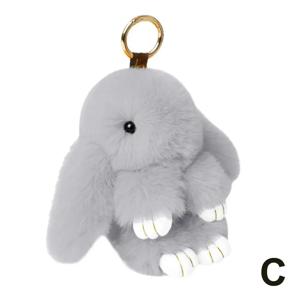 Cute Long Ear Bunny Keychain Real Mink Fur Rabbit Doll Charm Toys Ornament Keyring Jewelry Pompom Pendant Gifts Handbag Plu C9M0