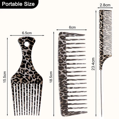 1/2/3pcs Leopard Print Comb Set Anti-Static Wide Teeth Afro Braid Fork Comb Rat Tail Curly Hair Styling Tools