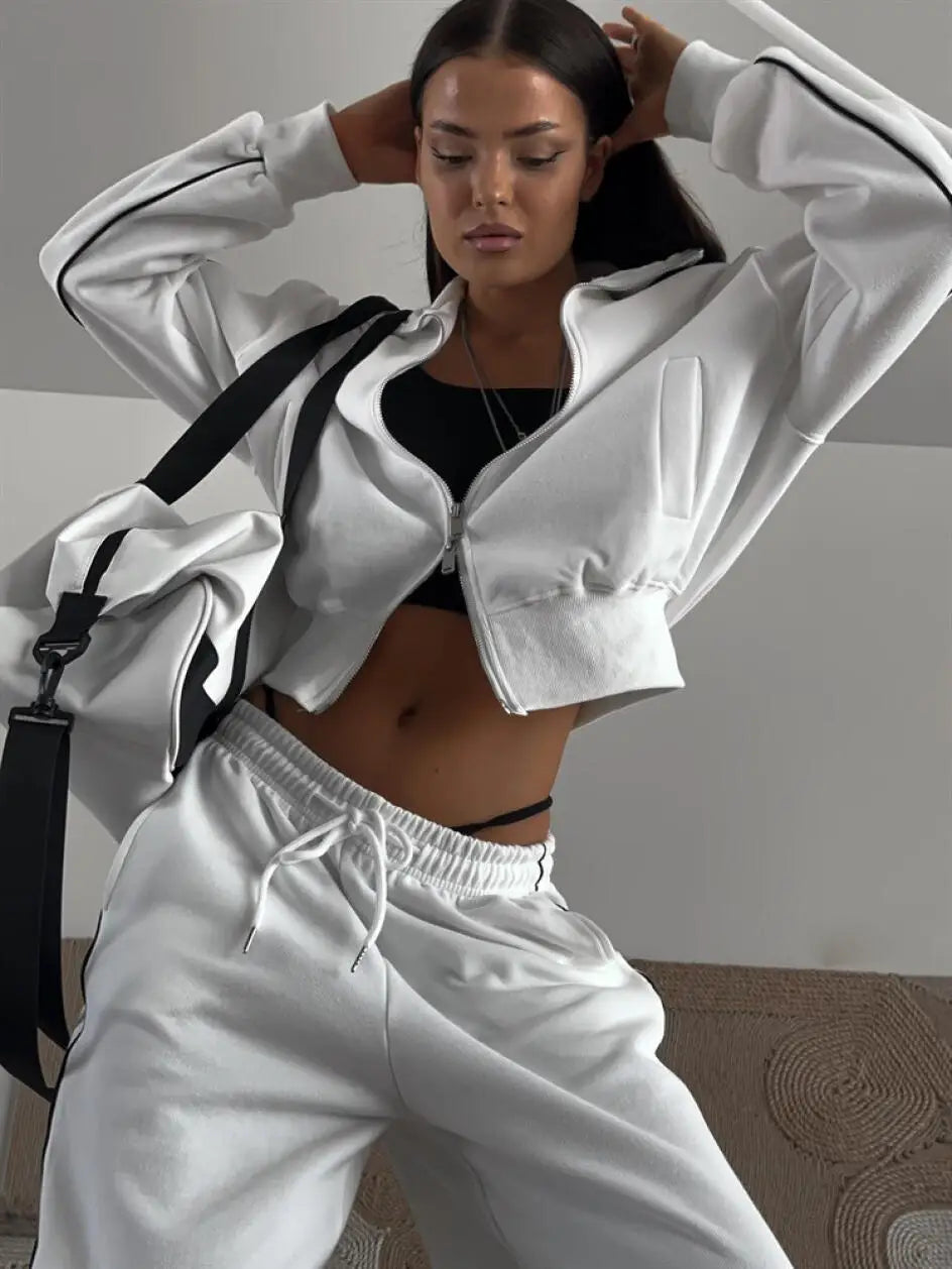Casual Fashion Suit Ladies Zipper Cardigan Jacket Sports Tether Trousers Two-Piece Ladies Street Style Suit