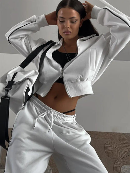 Casual Fashion Suit Ladies Zipper Cardigan Jacket Sports Tether Trousers Two-Piece Ladies Street Style Suit