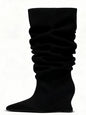 Autumn and Winter Pointed, Thick Soled, High-heeled Boots, Knee High Boots, Pleated Pile Party, Large Women's Short Boots