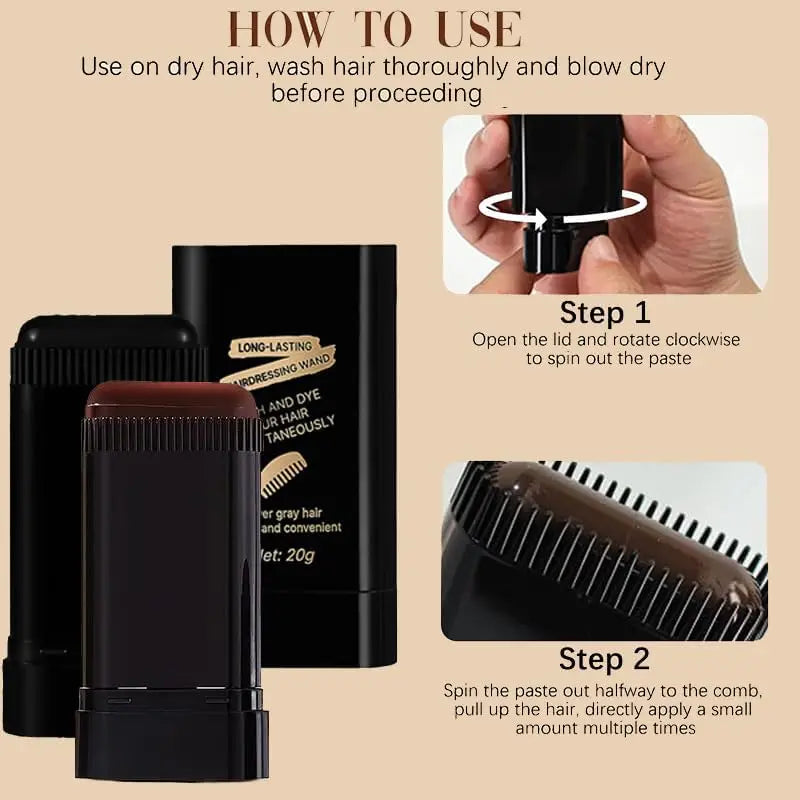 2Pcs Comb Hair Dye Stick Portable Hair Root Cover Up Stick Men Women Gray Hair Coverage Sweat-Proof 2in1 Instant Coloring Wand