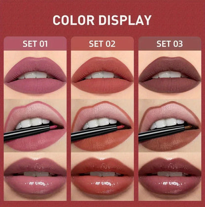 3 in 1 Lipstick and Lipliner Set, Long Lasting Waterproof Lip Stain Liquid Lipgloss Set for Women Halloween Gothic Makeup