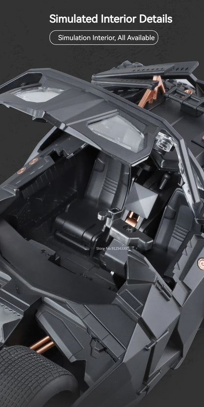 Large Scale 1:18 Batmobile Car Model Toy The Dark Knight Trilogy Sound Light Sliding Spray Alloy Vehicle Models Ornaments Gifts