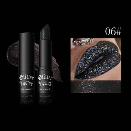 Glitter Lipstick Waterproof Long Lasting Diamond Pearlescent Metallic Lipstick Black Lipgloss Women Lips Makeup Cosmetic  - 6Colors