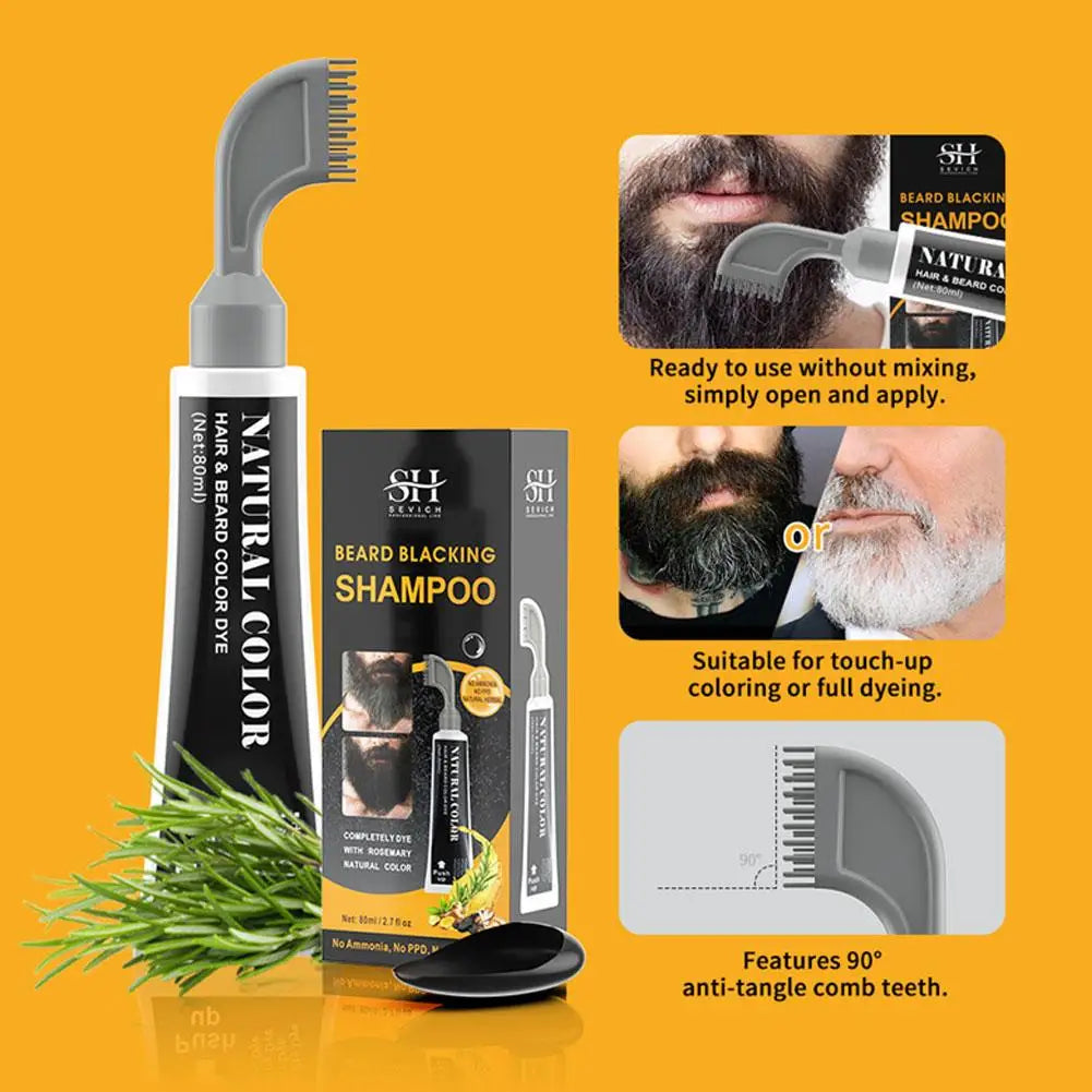 Men's Hair & Beard Dye For Gray Hair Coverage Plant Extract Coloring Shampoo Natural Black Fruit Hair Dye Cream & Root Touch Up