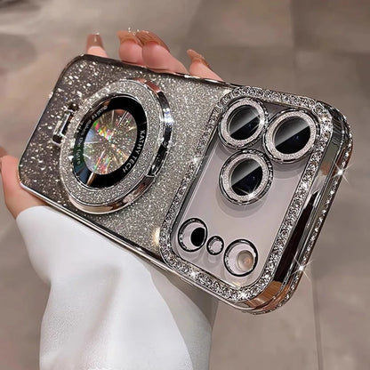 Suitable for iPhone17/16/15/14/13/12/11 Case With Lens Film 16 Anti-drop 15 Rhinestone Glitter Magnetic Stand