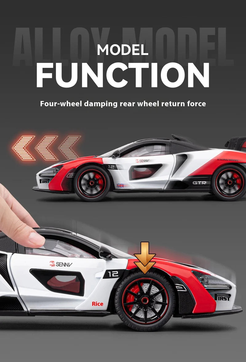 Simulated 1/24 McLaren Senna car model with sound and lights, track version sports car model, boys gift, collection ornaments