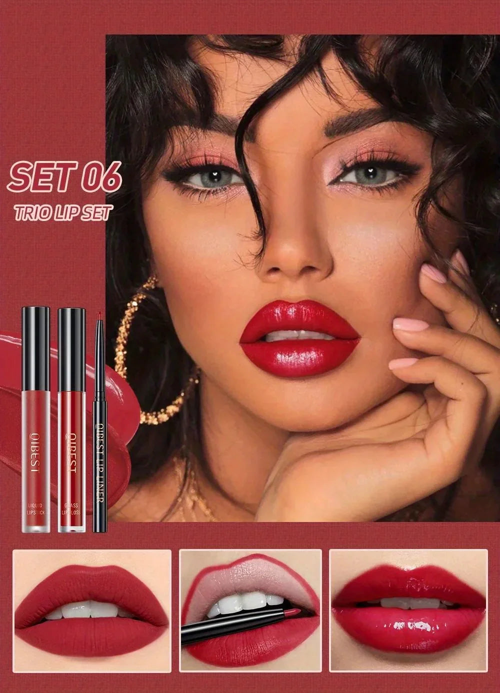 3 in 1 Lipstick and Lipliner Set, Long Lasting Waterproof Lip Stain Liquid Lipgloss Set for Women Halloween Gothic Makeup