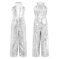 Kids Girls Jazz Dance Performance Jumpsuit Shiny Sequin Sleeveless Halter Romper Birthday Wedding Party Dancing Prom Bodysuit