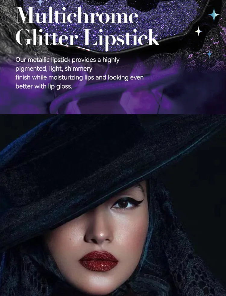 Glitter Lipstick Waterproof Long Lasting Diamond Pearlescent Metallic Lipstick Black Lipgloss Women Lips Makeup Cosmetic  - 6Colors