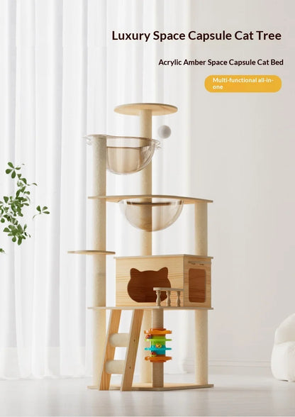 Multi Level Cat Tree Cat Condo Double Space Capsule Cat Tower Scratch Post Plush Bed Indoor Modern Pet Furniture Cat Furniture