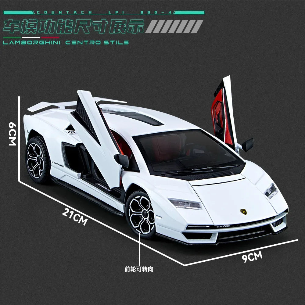 Lamborghini Countach LPI 800-4 Simulation1:24  Diecast Metal Alloy Model car Sound Light Pull Back CollectionToy Gifts