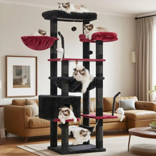 Gothic Cat Tree, Cat Tower or Large Cats with 2 Big Platorms, 2 Baskets, condo and Toys, 63" Cat Scratching Posts or Indoor Cats