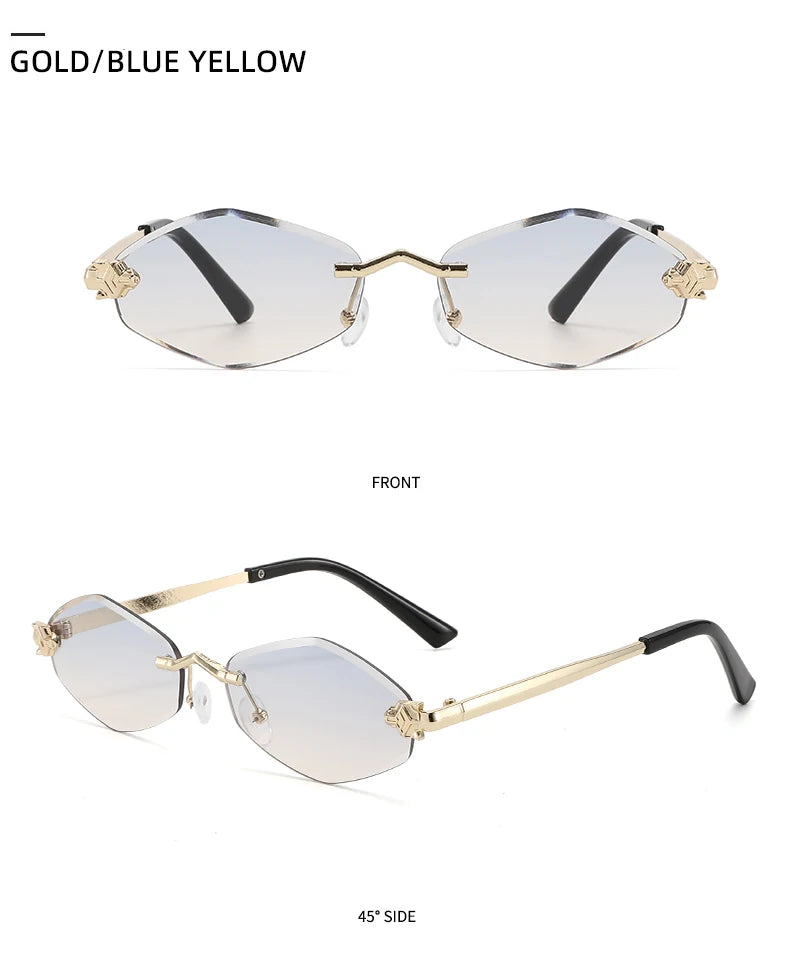Protective Glasses Fashion Irregular Sunglasses Women Retro Brand Design Metal High Quality Vintage Rhombus Rimless Glasses