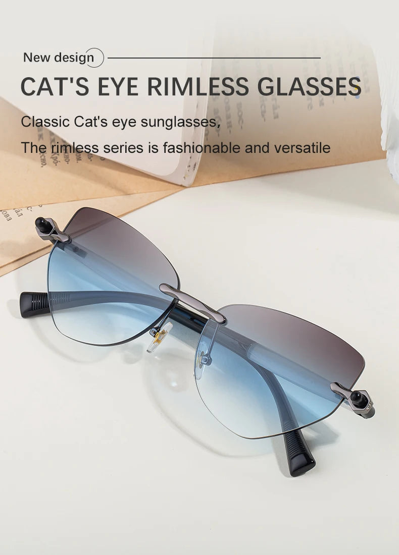 Sexy Cat Eye Punk Rimless Sunglasses Women Luxury Brand Retro Steampunk Polygon Sun Glasses For Ladies Fashion Shades UV400