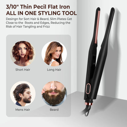 Small Flat Iron for Short Hair, Temperature Adjustable Pencil Flat Iron Fast Heat Up Beard Straightening Iron