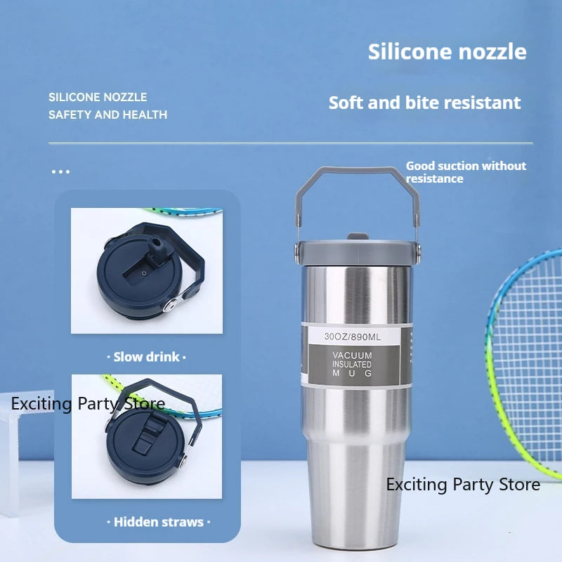 Thermal Water Bottle With Straw Outdoor Sport Coffee Cup Car Insulated Cup Tumbler Vacuum Flask Travel Thermal Mug 20oz/30oz