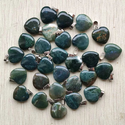 Wholesale 50pcs/lot Assorted heart natural stone charms fashion pendants 20mm for jewelry making Good Quality