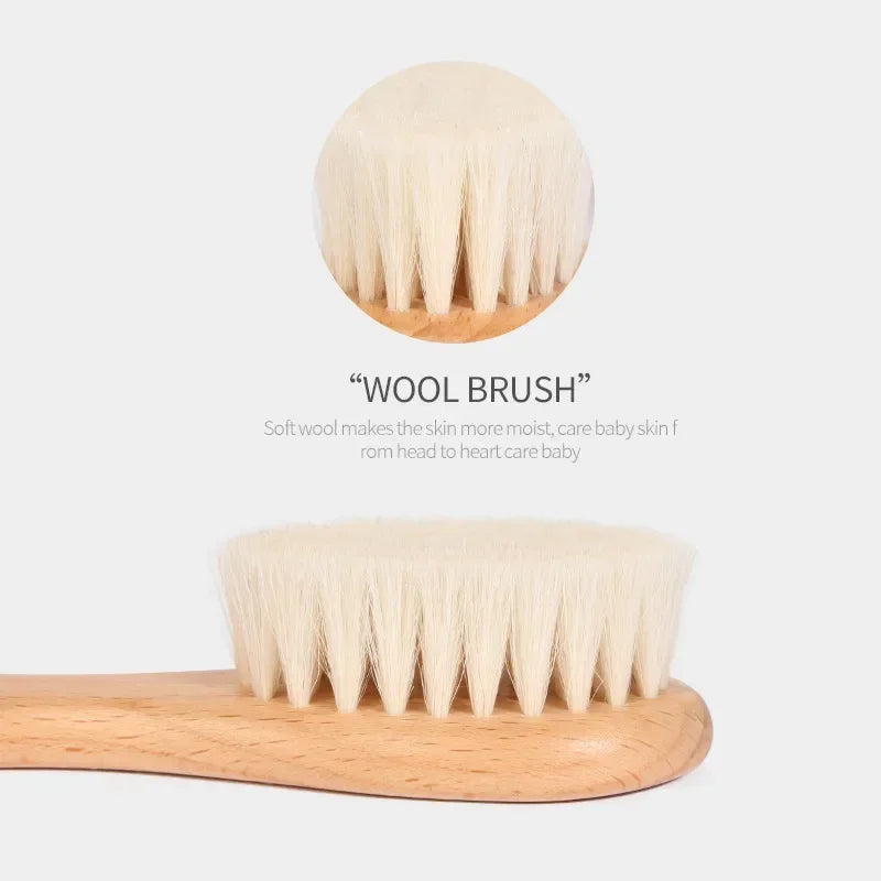 Newborn Baby Wool Wood Brush Comb Head Massage Tool Portable Baby Comb Bath Brush Comb，Special for Real Hair Wigs