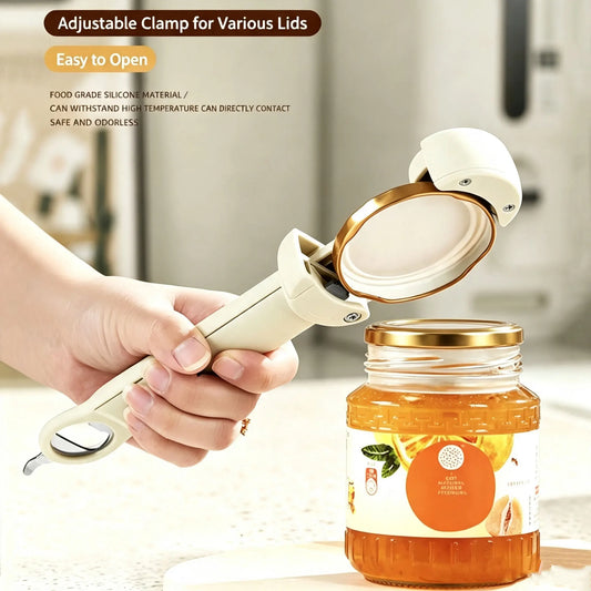 Adjustable Stainless Steel Bottle Opener - Multifunctional Jar Lid & Wine Beer Can Opener for Seniors Weak Hands Kitchen Tool