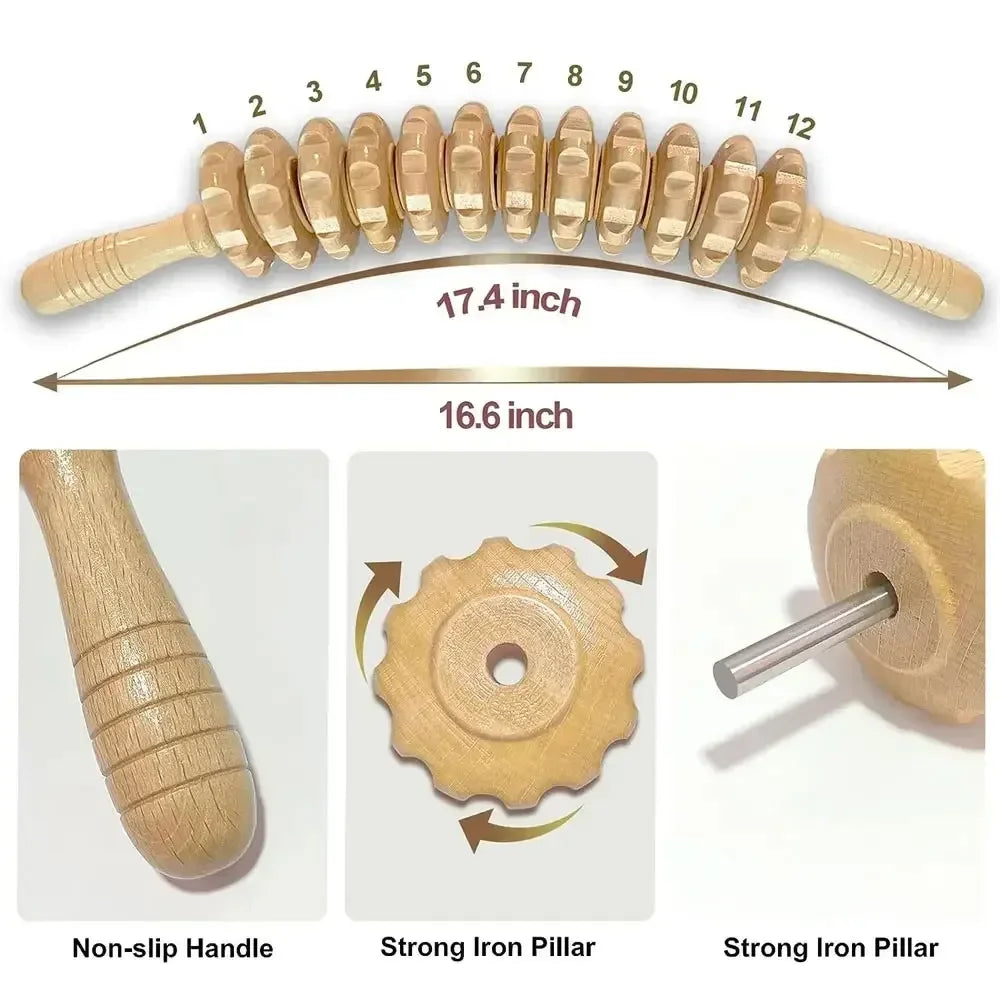 Curved Wood Therapy Massage Tool Massage Roller Lymphatic Drainage Massager Handheld for Release Cellulite Relieve Muscle Stress