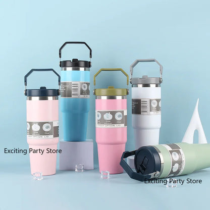 Thermal Water Bottle With Straw Outdoor Sport Coffee Cup Car Insulated Cup Tumbler Vacuum Flask Travel Thermal Mug 20oz/30oz