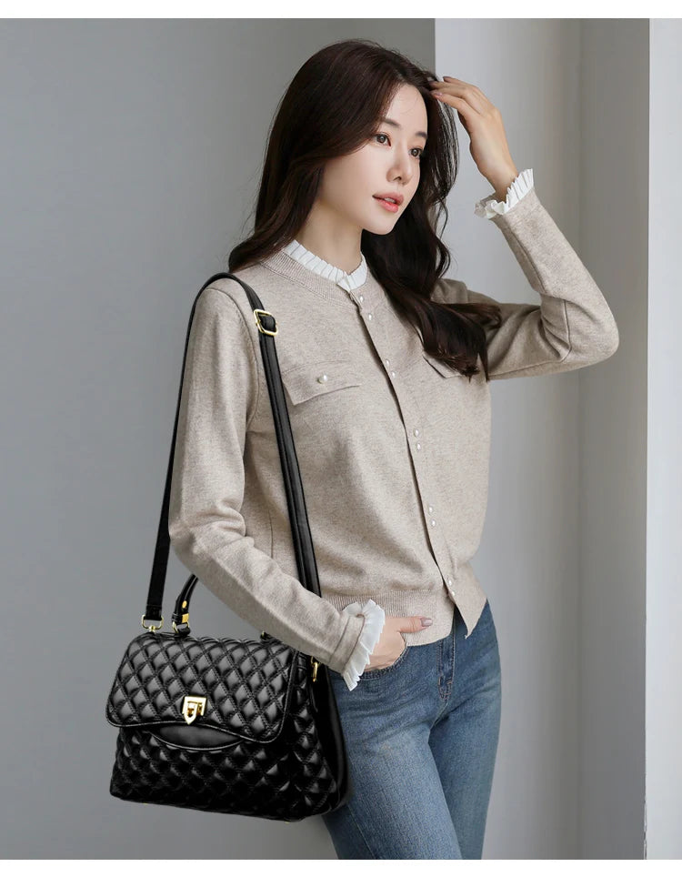 New Women's Soft Leather Shoulder Bags Multi-Layer Pockets Messenger Crossbody Bags Luxury Designer Female Handbags and Purses