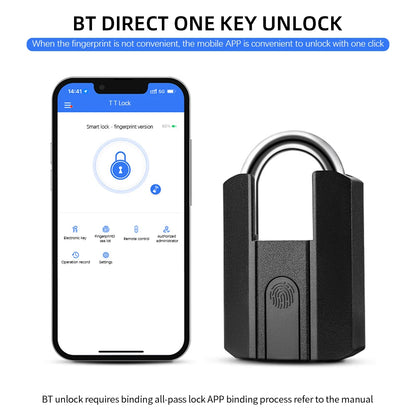 Fingerprint Lock with Key Backup USB Rechargeable Key BT TTLock APP Fingerprint Unlock Keyless Waterproof Fingerprint Padlock