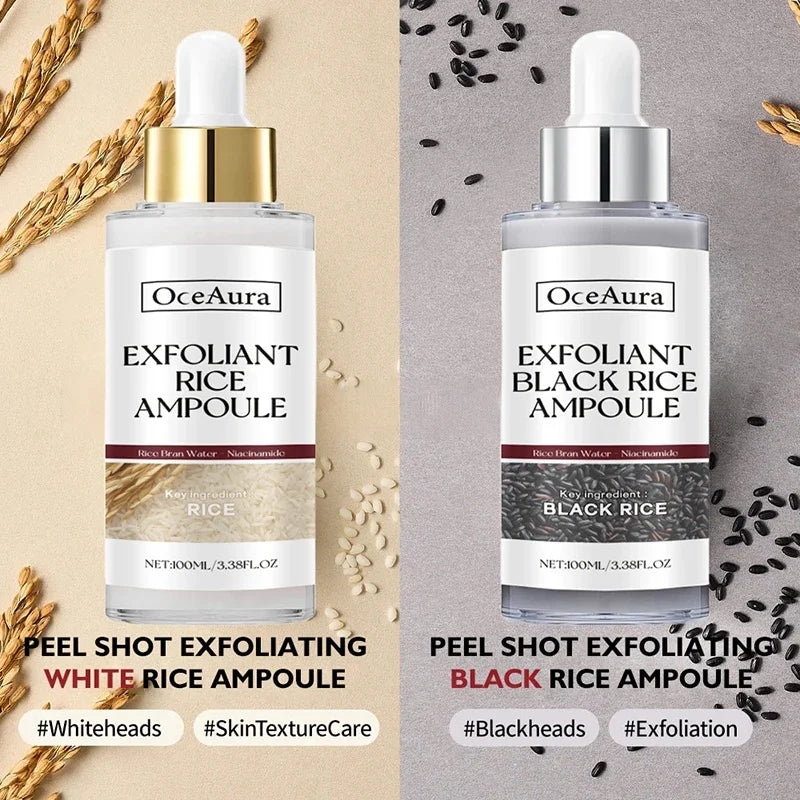 OUHOE White Black Rice Exfoliating Serum Peel Shot Facial Moisturizing Soften Blackhead Removal Hydrating Shrink Pores Skin Care Korea