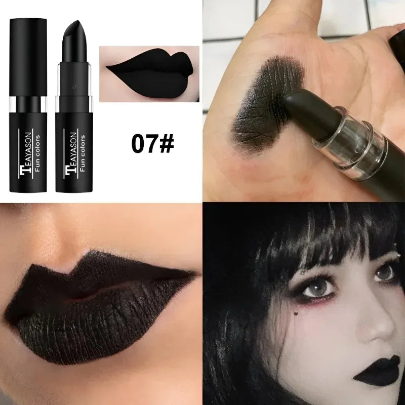 Nude Lipstick Matte Velvety Vampire Makeup Punk Black Lip Gloss Smooth Waterproof Lasting Durable Dark Paint Cosmetics -12 Colors