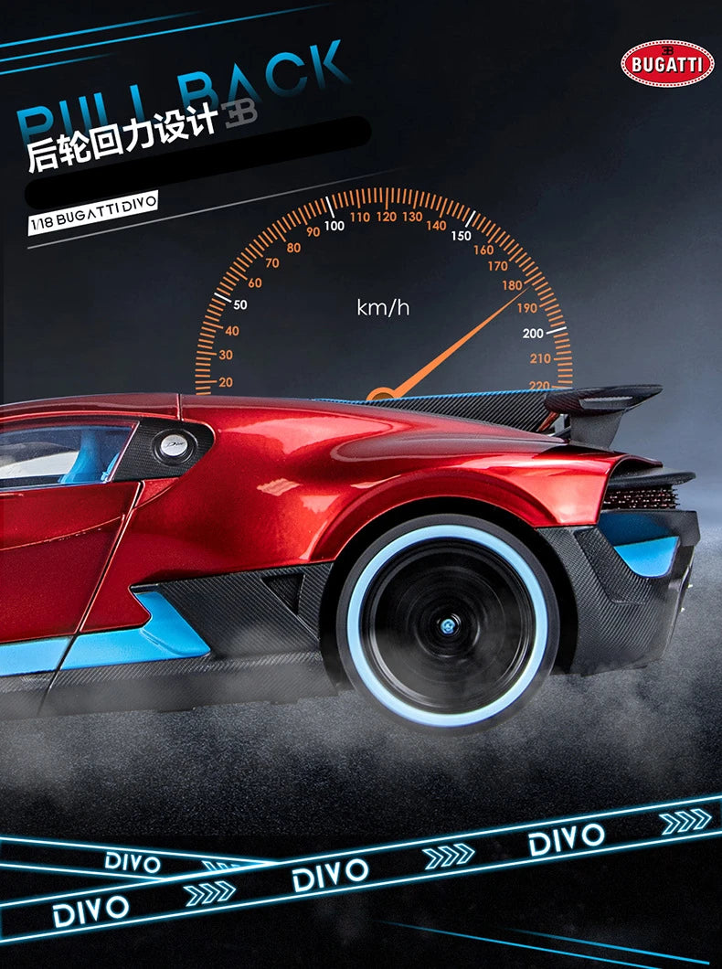 Large Size 1/18 Bugatti DIVO Alloy Sports Car Model Diecasts Metal Toy Vehicles Car Model Simulation Sound Light Gifts
