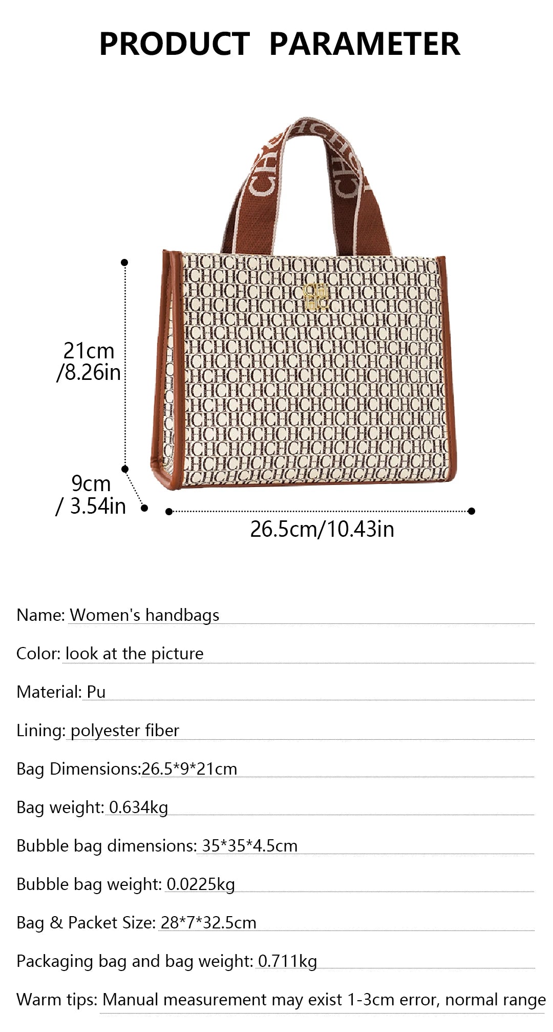 CH Fashion Monogram Print High Quality Metal Logo Casual Light Luxury Brand Designer New Women's Handbag