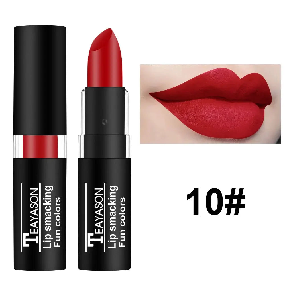 12Colors Matte Lipstick Black Green Sexy Red Velvet Lip Gloss Long Lasting Non-stick Women Lip Tint Make Up Facial Body Cosmetic
