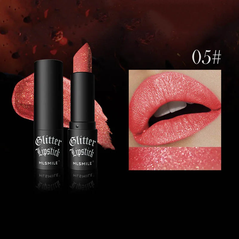 Glitter Lipstick Waterproof Long Lasting Diamond Pearlescent Metallic Lipstick Black Lipgloss Women Lips Makeup Cosmetic  - 6Colors