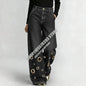 American High Street Straight Leg Jeans Women Metal Ring Hollow Long Jeans Autumn Casual High Waist Pockets Baggy Denim Pants